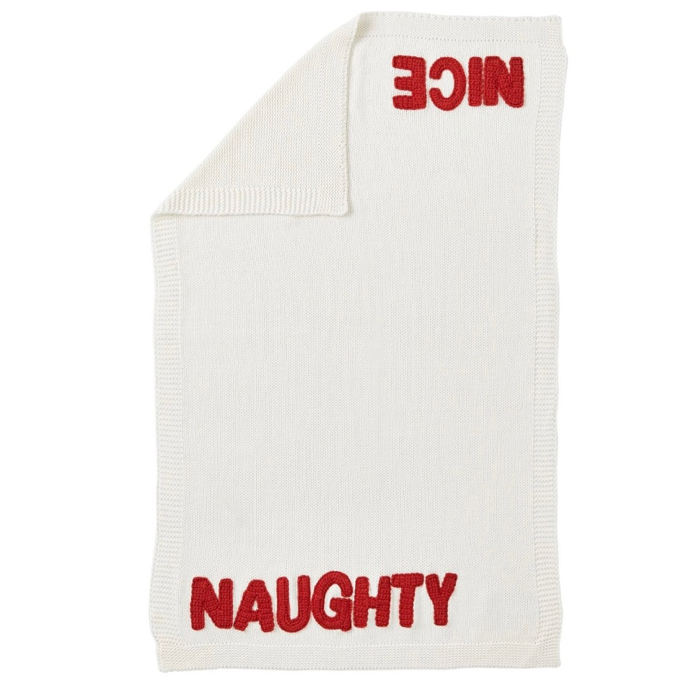 POTTERY BARN HOLIDAY NAUGHTY NICE KIDS BABY BLANKET NEW CONDITION - Picture 6 of 11